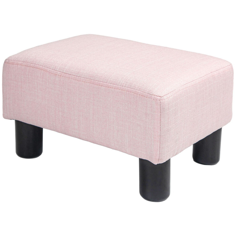 Repose-pieds ottoman HOMCOM, petit tabouret avec rev  tement en tissu de lin et pieds en plastique, pouf cube pour salon, rose