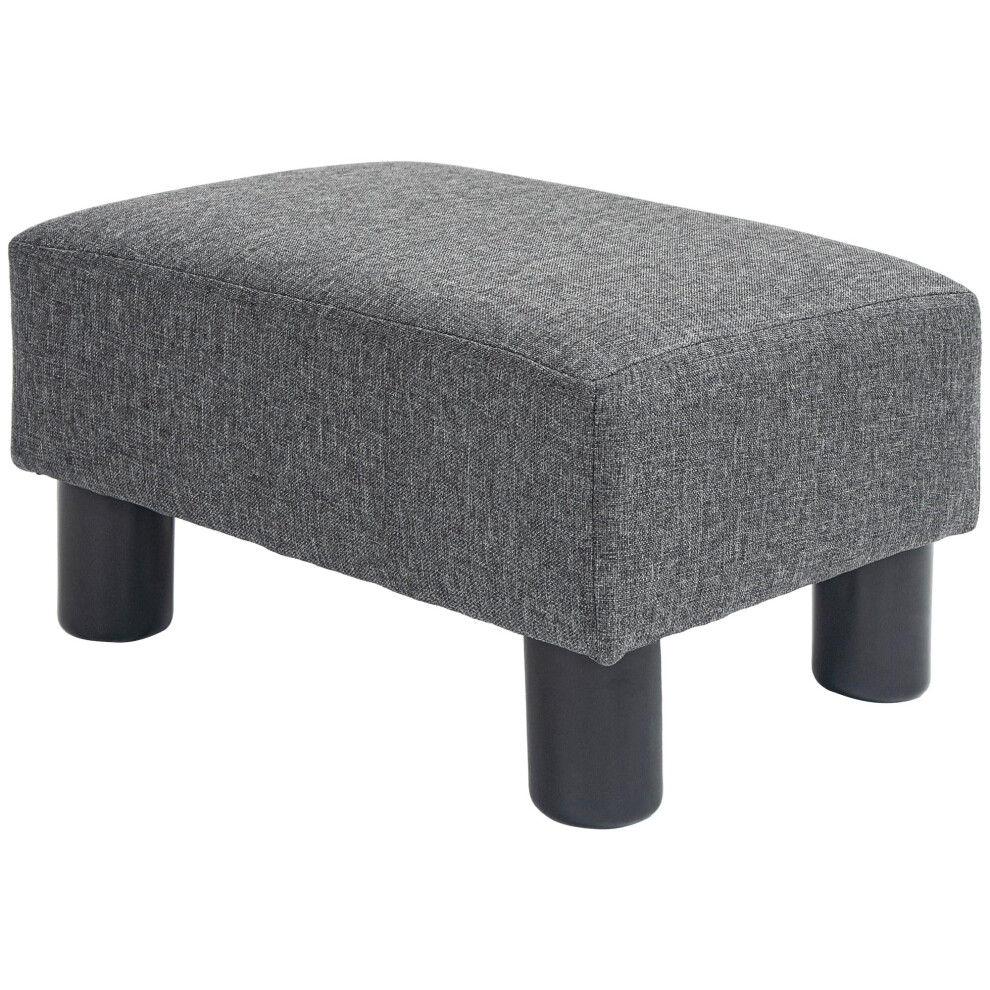 HOMCOM Ottoman Foot Rest  Small Foot Stool with Linen Fabric Upholstery and Plastic Legs  Cube Ottoman for Living Room  Charcoal Gray