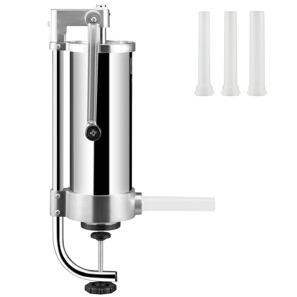 VEVOR Sausage Stuffer  5LBS/3L Stainless Steel Homemade Sausage Maker Vertical Meat Filling Kitchen Machine  Packed 3 Stuffing Tubes