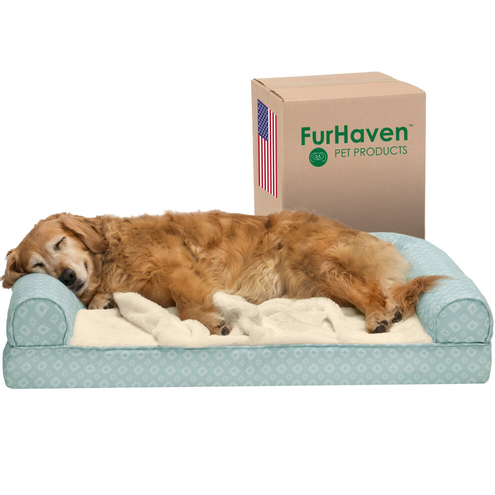 Lit pour chien Furhaven en gel rafraîchissant pour grands chiens avec traversins amovibles et housse lavable pour chiens jusqu'à 44 kg - Canapé n