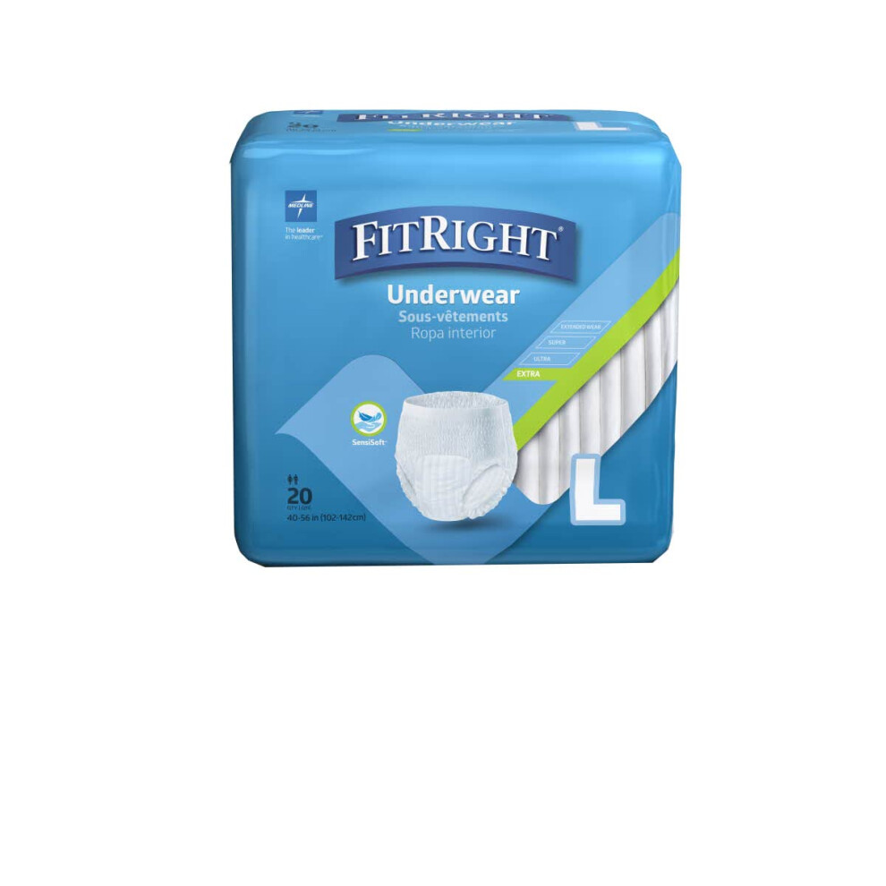 Medline Fitright Extra Protective Incontinence Underwear Moderate Absorbency Large 40 To 56"""" 20 Count (Pack Of 4)