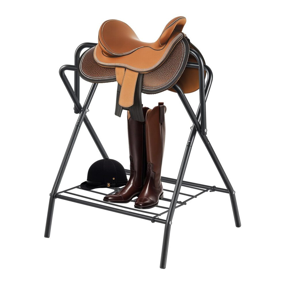 VEVOR Folding Saddle Rack  Freestanding Horse Saddle Stand  Portable Horse Blanket Holder  Heavy Duty Steel Saddle Rack for English & Western Saddles