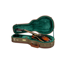 CrossRock Master Series F-Style Mandolin Case | Olivgrn tweed yttre omkonstruerad trskal lderhandtag ryggsckband & skoggrn sammet interir