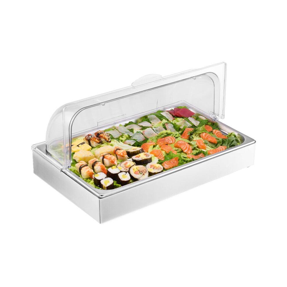 Vevor Countertop Food Serving Display Container 1 X 1 Pan Stainless Steel Food Serving Tray Buffet Condiment Dispenser Display Rack With Clear Lid &