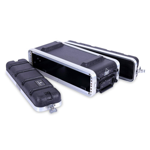 Crossrock Stackable 2U Rack Case  Shallow 14.25  Depth  Polyethylene Hard-shell Construction with Heavy Duty Hardware-Black(CRA9602US)