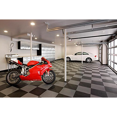 Big Floors GarageDeck Coin Pattern Durable Copolymer Interlocking Modular Non-Slip Garage Flooring Tile (12 Pack) Graphite 1