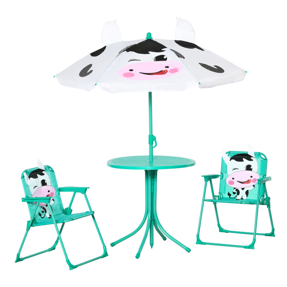 Outsunny Kids Table and Chair Set  Outdoor Folding Garden Furniture  Picnic Table for Patio Backyard  with Removable & Height Adjustable Sun Umbrella