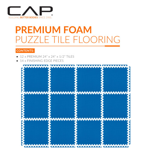 CAP Barbell 1/2 Interlocking EVA Foam Exercise Puzzle Mats - 2 Pack | 24"""" x 24"""" x 1/2"""" | T Pattern - Blue 1