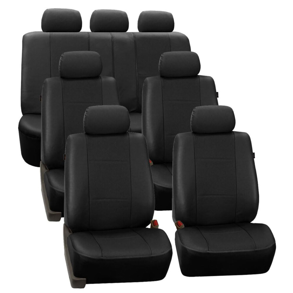 Fh Group Three Row Car Seat Covers Deluxe Leatherette With 7 Headrests Airbag Compatible And Rear Split Bench- Universal Fit For Cars Trucks & Suvs ( 196342029646