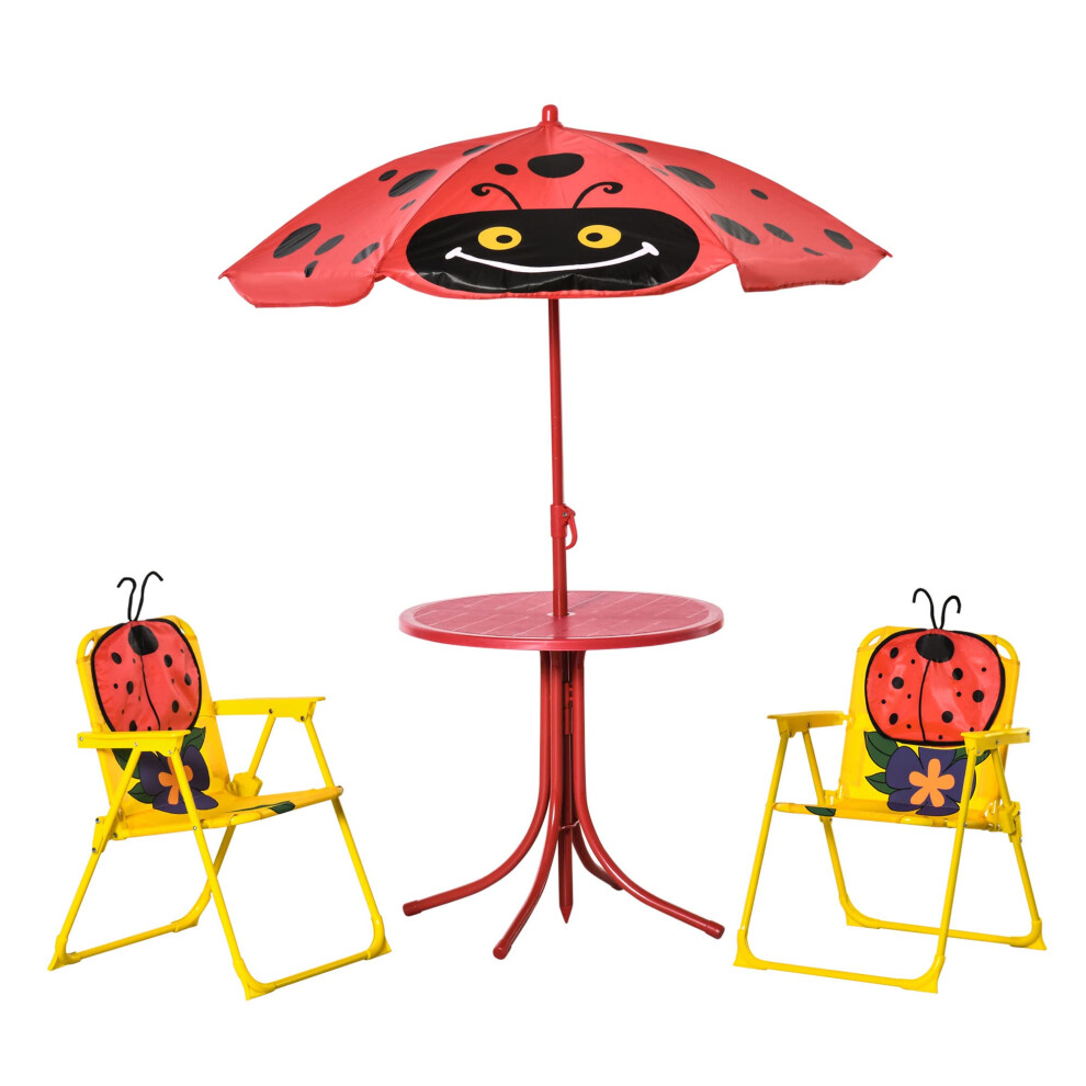 Outsunny Kids Table and Chair Set  Outdoor Folding Garden Furniture  Picnic Table for Patio Backyard  with Removable & Height Adjustable Sun Umbrella