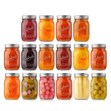 NutriChef 16-pack 16 oz Mason Jars met deksels - Dikke glazen inmaakpotten met roestvrijstalen deksels - Ideaal voor doe-het-zelf specerijen Maaltijd