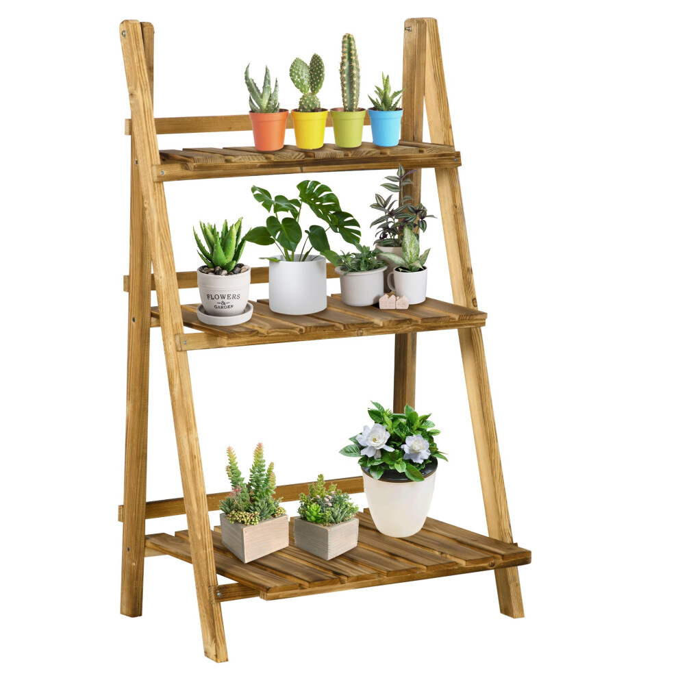 Outsunny 3-Tier Folding Plant Stand  24"""" x 15"""" Wooden Indoor Plant Shelf Display Stand  for Corner Balcony Garden Patio