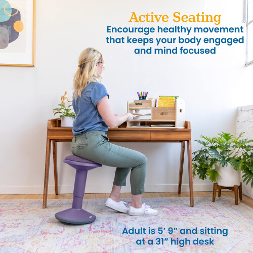 ECR4Kids Sitwell Wobble Stool with Cushion Adjustable Height Active Seating Eggplant 2