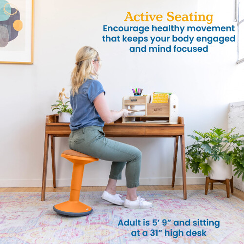 ECR4Kids Sitwell Wobble Stool with Cushion Adjustable Height Active Seating Orange 2