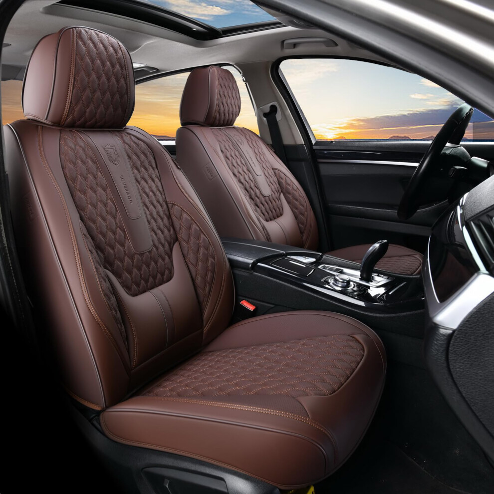 Coverado Car Seat Covers Front Seats Luxury Faux Leather Seat Covers For Cars Waterproof Seat Covers With Lumbar Support Car Seat Protector Universa 768904995333