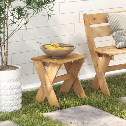 Table d'appoint d'ext   rieur Furinno Tioman avec support     fleurs en bois de pin 2
