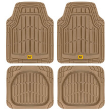 CAT ToughRide Heavy-Duty 4-delige rubberen vloermatten voor alle seizoenen voor auto's, vrachtwagens, bestelwagens, SUV's, beige - Premium op maat ge