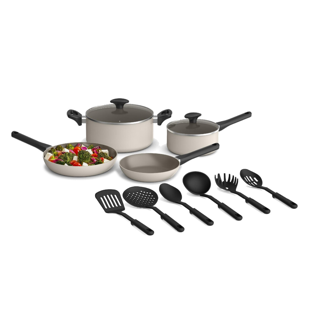 bella 12 Piece Cookware Set with EverGood Ceramic Nonstick Coating Dishwasher & Oven Safe All Stovetops Compatible Tempered Glass Lids and Coo