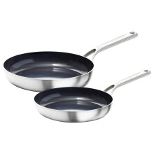 Ensemble de poêles à frire antiadhésives OXO Mira en acier inoxydable triple épaisseur sans PFAS de 20 cm et 25 cm, à induction, multicouches, la