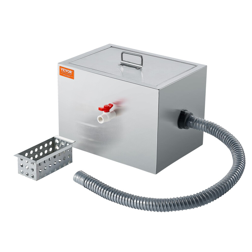 VEVOR Commercial Grease Trap 8 LBS  Stainless Steel Grease Interceptor  Side Inlet Interceptor  Under Sink Grease Trap  2.8 GPM Waste Water Oil-water