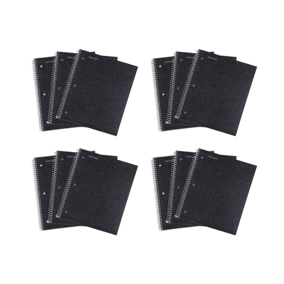 Cuadernos Espirales Duraderos Mintra Office Para Una Materia (Paquete De 12, Con Rayas Universitarias Negras), 100 Hojas, Bolsillo De Polietileno-image