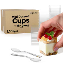Mini-tasses exquises avec cuilleres 1000 PC - 3,6 oz de tasses en plastique carre jetables avec cuilleres de degustation 500 ensembles | Mini Par
