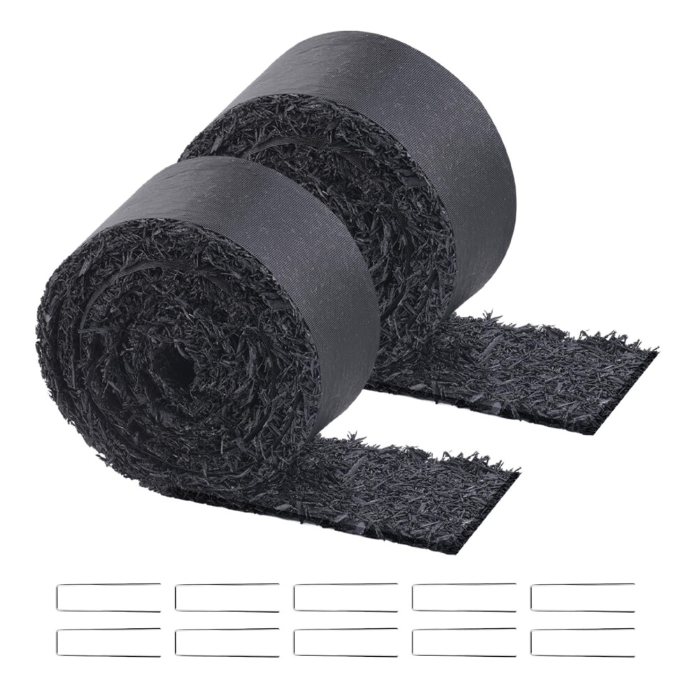VEVOR 2-Pack Recycled Rubber Mulch Mat 120 x 4.5 in Permanent Rubber Mulch for Landscaping  Black Mulch Garden Edging Border for Plants Vegetables & F