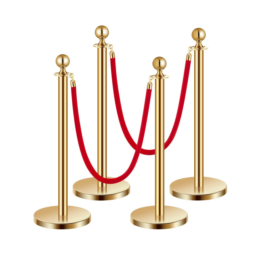 VEVOR Stanchions and Velvet Ropes 4Pcs  Hollow Base with Stainless Steel Post  2 Red Velvet Ropes and Posts  Crowd Control Barriers Gold Stanchions  R