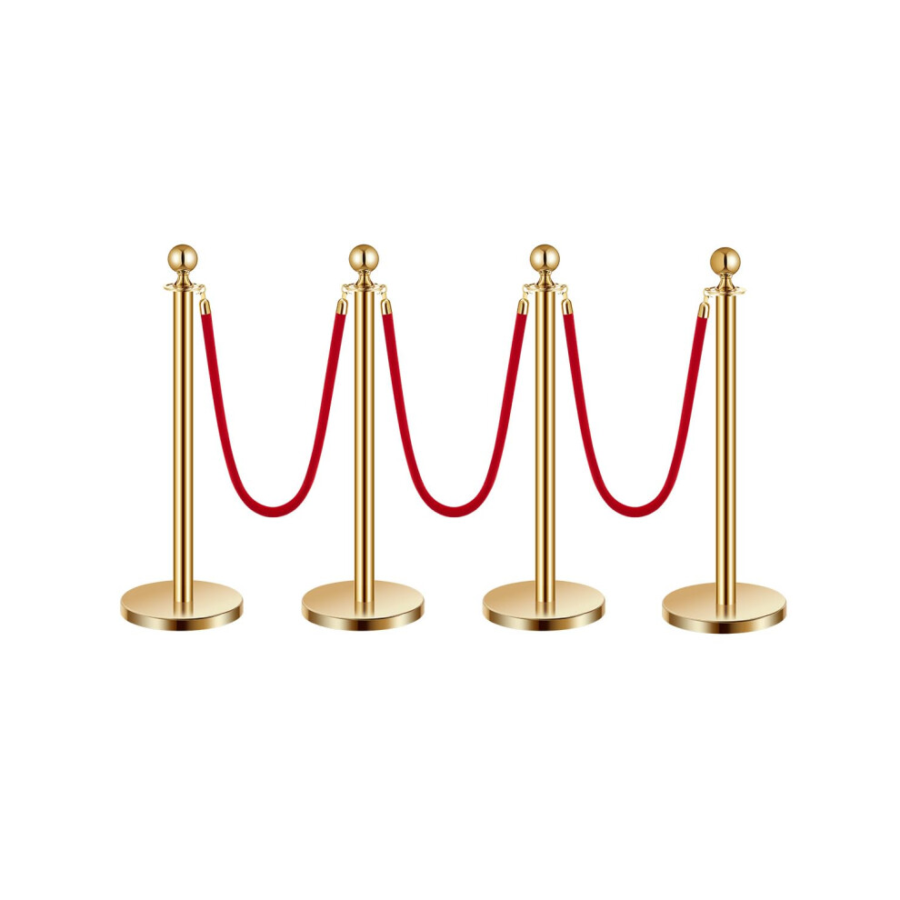 VEVOR Stanchions and Velvet Ropes 4Pcs  Hollow Base with Stainless Steel Post  3 Red Velvet Ropes and Posts  Crowd Control Barriers Gold Stanchions  R