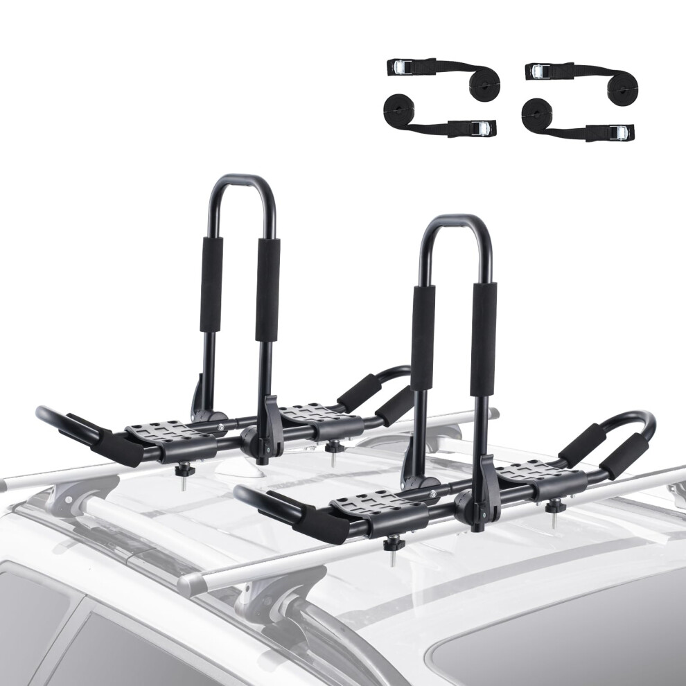 VEVOR Kayak Roof Rack 1 Pair J-bar Folding Soft Roof Rack With 4 Pcs Tie Down Straps Top Mount Tie Down Carrier For Kayak Surf Board Canoe Sup Ski
