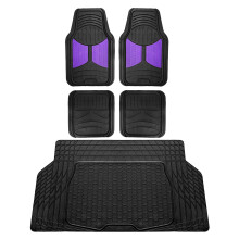 FH Group Monster Eye volledige set rubberen vloermatten w. Trimbare vinyl kofferbakvoering/cargomat zwart - geschikt voor de meeste auto's, vrachtwag