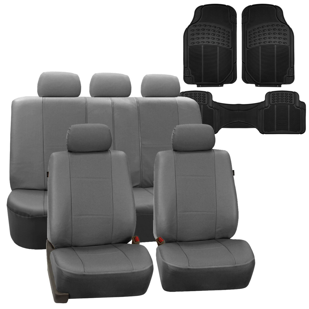 Fh Group Car Seat Cover Full Set Deluxe Leatherette Protector Interior Accessories Universal Fit Full Set - Airbag Compatible And Split Bench Aut Gray 196342026850