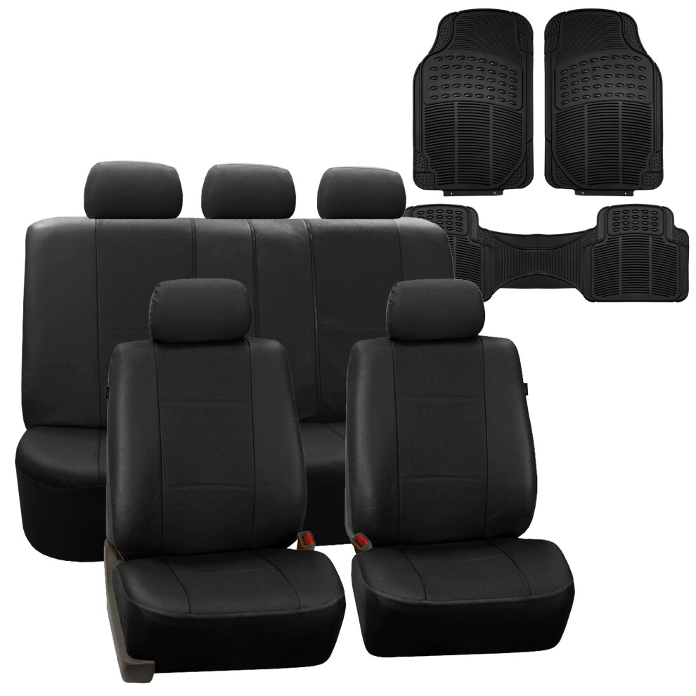 Fh Group Car Seat Cover Full Set Deluxe Leatherette Protector Interior Accessories Universal Fit Full Set - Airbag Compatible And Split Bench Au Black 196342026812