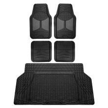 FH Group Monster Eye volledige set rubberen vloermatten w. Trimbare vinyl kofferbakbekleding/cargomat zwart - geschikt voor de meeste auto's, vrachtw