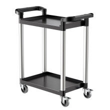 VEVOR Utility Cart  300 lbs Load Capacity  2-Tier Utility Plastic Cart with 360 Swivel Wheels (2 with Brakes)  24.4 x 16.1-inch Food Service Cart