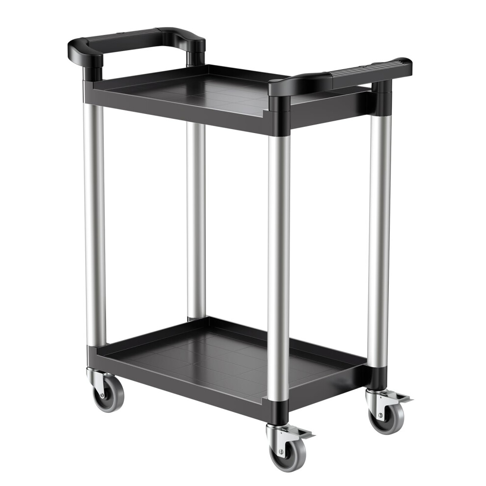 VEVOR Utility Cart  300 lbs Load Capacity  2-Tier Utility Plastic Cart with 360 Swivel Wheels (2 with Brakes)  24.4 x 16.1-inch Food Service Cart for