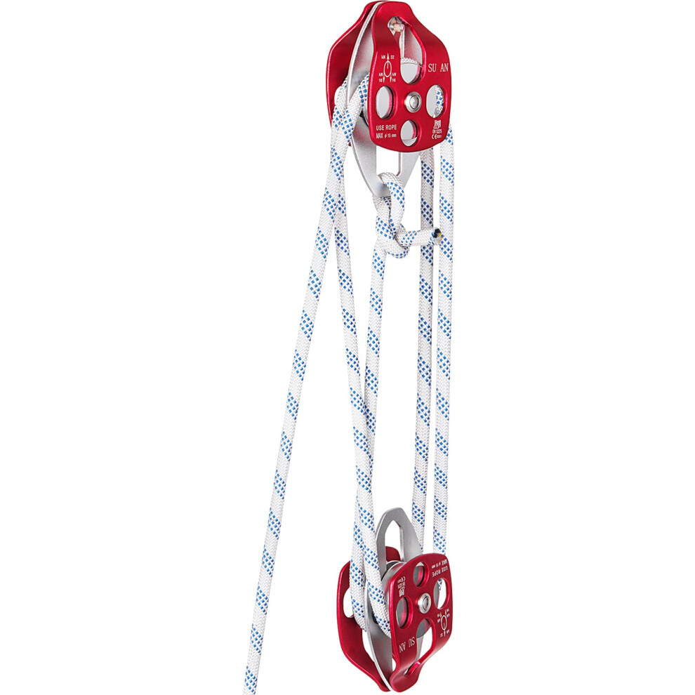 Mophorn Twin Sheave Block and Tackle 1/2"""" x 200Ft Twin Sheave Block with Braid Rope 30-35KN 6600-7705LBS Double Pulley Rigging
