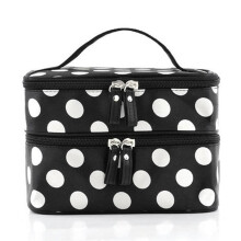 (Black) Makeup Double Bag Large Capacity Toiletries Storage Bags Handbag Tote Fashion