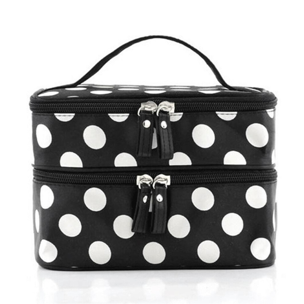(Black) Makeup Double Bag Large Capacity Toiletries Storage Bags Handbag Tote Fashion