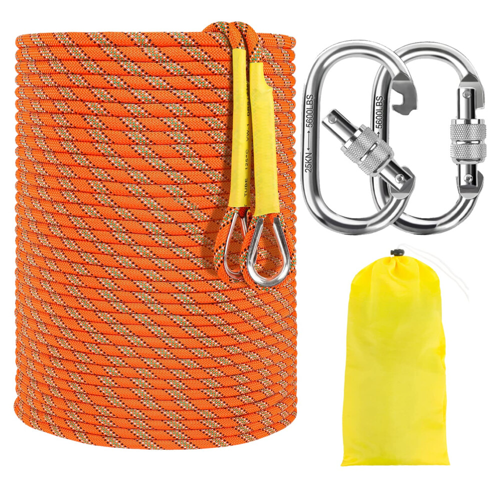 Corde d'escalade statique NTR orange/noire/bleue 10 m (32 pi), 20 m (64 pi), 30 m (96 pi), 50 m (160 pi), 8 mm, avec 2 crochets en acier, pour la rand