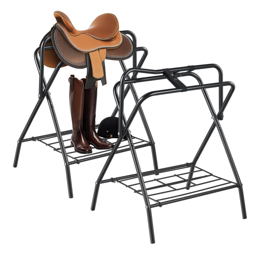 VEVOR Folding Saddle Rack  2 Packs Freestanding Horse Saddle Stand  Portable Horse Blanket Holder  Heavy Duty Steel Saddle Rack for English & Western