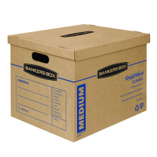 Bankers Box Mittlerer klassischer Umzugskarton, 10er-Pack, verst   rkte Griffe, klebebandfreier Montagekarton mit Deckel, 19 x 14,5 x 15,5 Zoll (88