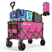 Blomoba Collapsible Wagon Cart 220lbs Heavy Duty Foldable Beach Wagon with Wider Wheels & Auto-Rebound Handle Utility Grocery Shopping Cart for Gard