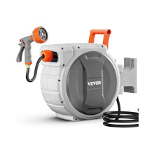 VEVOR Retractable Garden Hose Reel 1/2 Inch x 65 ft Wall Mounted Heavy Duty Garden Hose Reel with 9 Patterns Nozzle Any Length Lock Upgraded Slow