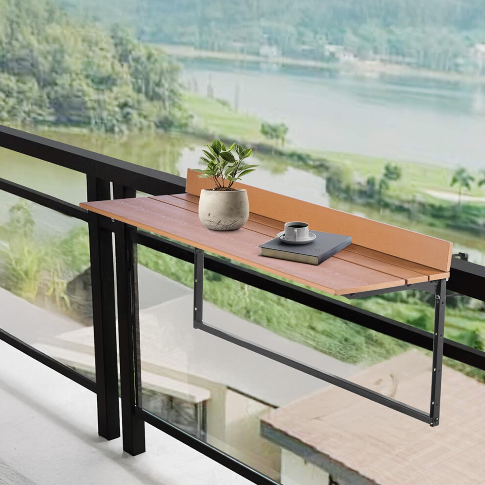 VEVOR Balcony Hanging Table  39 x 13.6 inch Folding Balcony Railing Table  Outdoor Balcony Bar Table for Railings  5-Level Adjustable  Fit Railing fro