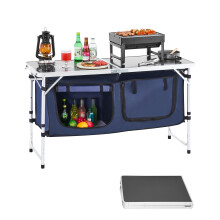 VEVOR Camping Küchentisch, faltbarer Outdoor-Kochtisch, 3 Höhen verstellbar, Aluminium leicht und tragbar mit Stauraum