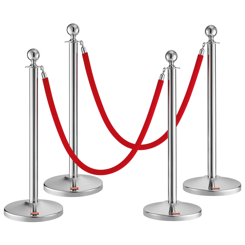 VEVOR 4-Pack Stanchion Posts with 2PCS 5FT Red Velvet Ropes  Stainless Steel Queue Barriers Line Divider with Fillable Plastic Base & Ball Top for Wed