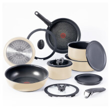 Juego de utensilios de cocina antiadherentes T-fal Ingenio Expertise de 14 piezas, apto para horno de inducci   n, asador, 260    C, apilables, ollas