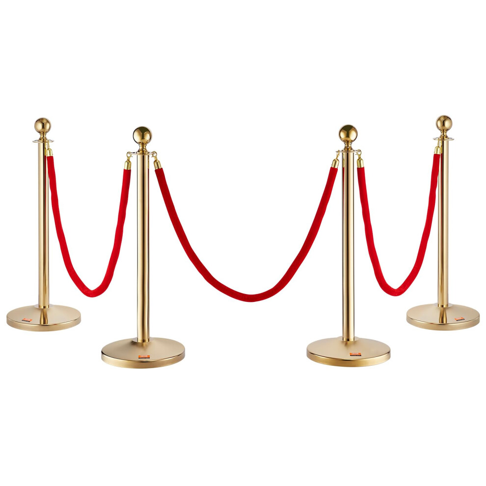 VEVOR Stanchion Post with Velvet Rope  4-Pack Crowd Control Stanchion with 3PCS 5FT Red Velvet Ropes  Stainless Steel Queue Barrier Line Divider with