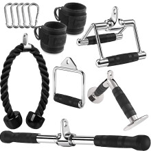 WNOEY Triceps Pull Down Attachment Kabelmachine Accessoires voor Home Gym (V-handgreep + rijhandgreep + roterende staaf + tricepstouw + enkelbanden +